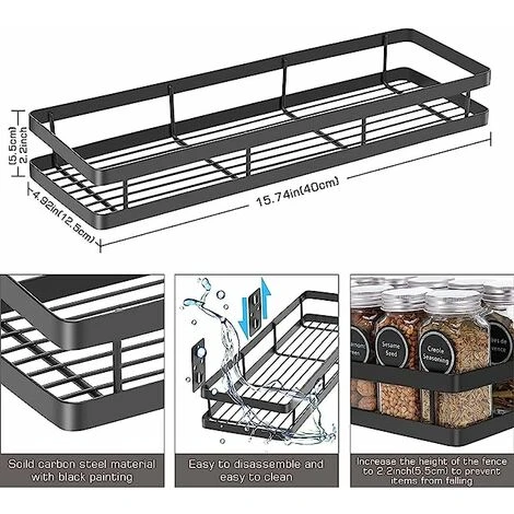 XINUY Spice Rack Kitchen Wall Spice Rack Black 40 12 5.5cm 4 XINUY Spice Rack Kitchen Wall Spice Rack Black 40 12 5.5cm - Image 4