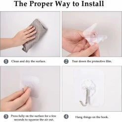 XINUY Adhesive Hook, 10 Pieces Clear Self Adhesive Adhesive Hooks 15kg (Max), Kitchen Towel Hook, Strong Seamless Transparent Hooks -Vonshef shop 93515805 3