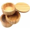 XINUY Bamboo Salt Box Round Bamboo Salt Box Salt And Spice Storage Container Spice Container Three-layer Bamboo And Wood Container, Separate Spice Rack