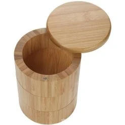XINUY Bamboo Salt Box Round Bamboo Salt Box Salt And Spice Storage Container Spice Container Three-layer Bamboo And Wood Container, Separate Spice Rack -Vonshef shop 93532992 3