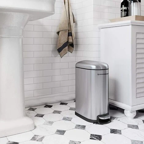 Songmics Slim Rubbish Bin, 10L Pedal Bin, Steel, Removable Inner Bucket, Slow Close, For Narrow Space, Silver LTB10NL 2 Songmics Slim Rubbish Bin, 10L Pedal Bin, Steel, Removable Inner Bucket, Slow Close, For Narrow Space, Silver LTB10NL - Image 2