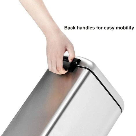 Songmics Slim Rubbish Bin, 10L Pedal Bin, Steel, Removable Inner Bucket, Slow Close, For Narrow Space, Silver LTB10NL 3 Songmics Slim Rubbish Bin, 10L Pedal Bin, Steel, Removable Inner Bucket, Slow Close, For Narrow Space, Silver LTB10NL - Image 3