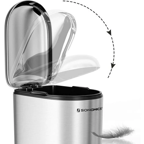 Songmics Slim Rubbish Bin, 10L Pedal Bin, Steel, Removable Inner Bucket, Slow Close, For Narrow Space, Silver LTB10NL 4 Songmics Slim Rubbish Bin, 10L Pedal Bin, Steel, Removable Inner Bucket, Slow Close, For Narrow Space, Silver LTB10NL - Image 4