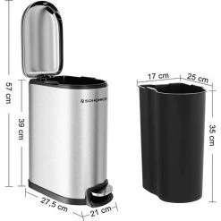 Songmics Slim Rubbish Bin, 10L Pedal Bin, Steel, Removable Inner Bucket, Slow Close, For Narrow Space, Silver LTB10NL 9 Songmics Slim Rubbish Bin, 10L Pedal Bin, Steel, Removable Inner Bucket, Slow Close, For Narrow Space, Silver LTB10NL -Vonshef shop 9355617 5