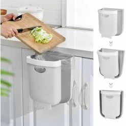 TUMALAGIA Kitchen Hanging Trash Can,Collapsible Small Garbage Bin For Kitchen Cabinet Cupboard Door, Portable Folding Home Outdoor Plastic Waste Container - 10 L / 2.6 Gallon (White)