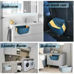 HEGUYEY Hanging Mini Collapsible Trash Can, Under Sink Collapsible Trash Can, Wall-Mounted Folding (3L) (Blue Yellow) -Vonshef shop 93888928 5