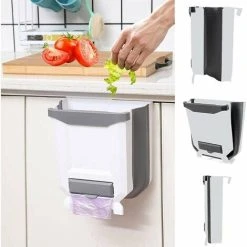 HEGUYEY 2.4 Gallon Hanging Kitchen Collapsible Trash Can, 10L Small Plastic Collapsible Trash Can, White