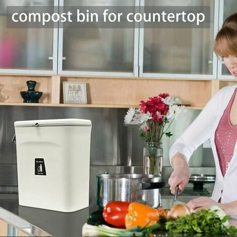 NICEONE Sealed Indoor Kitchen Compost Bin With Lid For Food Waste, Small Kitchen Trash Can With Lid, Hanging Bin For Kitchen Cabinet Door Or Under Sink, 9L White 2 NICEONE Sealed Indoor Kitchen Compost Bin With Lid For Food Waste, Small Kitchen Trash Can With Lid, Hanging Bin For Kitchen Cabinet Door Or Under Sink, 9L White - Image 2