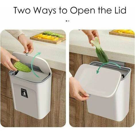 NICEONE Sealed Indoor Kitchen Compost Bin With Lid For Food Waste, Small Kitchen Trash Can With Lid, Hanging Bin For Kitchen Cabinet Door Or Under Sink, 9L White 4 NICEONE Sealed Indoor Kitchen Compost Bin With Lid For Food Waste, Small Kitchen Trash Can With Lid, Hanging Bin For Kitchen Cabinet Door Or Under Sink, 9L White - Image 4