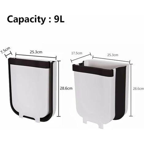 TUMALAGIA Foldable Trash Can, Hanging Design, For Kitchen, Closet, Office, Bathroom, Bedroom, Car, Home Office 9L (White) 2 TUMALAGIA Foldable Trash Can, Hanging Design, For Kitchen, Closet, Office, Bathroom, Bedroom, Car, Home Office 9L (White) - Image 2
