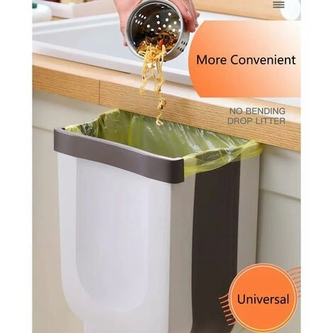 TUMALAGIA Foldable Trash Can, Hanging Design, For Kitchen, Closet, Office, Bathroom, Bedroom, Car, Home Office 9L (White) 3 TUMALAGIA Foldable Trash Can, Hanging Design, For Kitchen, Closet, Office, Bathroom, Bedroom, Car, Home Office 9L (White) - Image 3