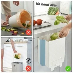 TUMALAGIA Foldable Kitchen Trash Can, 11L Hanging Trash Can Wall Mounted, Closet Trash Can With Trash Bag Storage, Door Trash Bin For Kitchen, Bathroom, Camper, Car(Upgrade - Blue -Vonshef shop 94628257 3