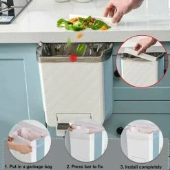 TUMALAGIA Foldable Kitchen Trash Can, 11L Hanging Trash Can Wall Mounted, Closet Trash Can With Trash Bag Storage, Door Trash Bin For Kitchen, Bathroom, Camper, Car(Upgrade - Blue -Vonshef shop 94628257 5