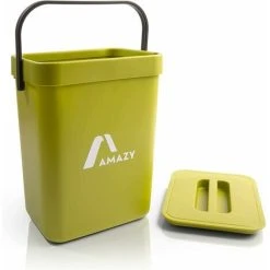 TUMALAGIA Kitchen Compost Bin - Plastic Kitchen Composter For Organic Waste - Table Top Bin With Lid - Small Under Sink Door Bin - Odor Proof - Green, 5L