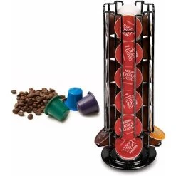 Soleil Coffee Capsule Holder, 360 Degree Rotating Coffee Capsule Holder, Rotating Coffee Capsule Dispenser For 24 Capsules, Storage And Organization - 330 X 130MM - Black