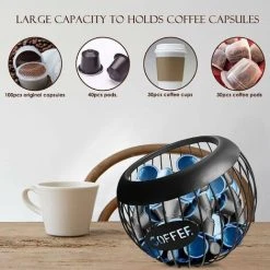 Soleil Large Capacity Coffee Pod Holder - Coffee Pod Organizer For Countertop, Bar, Coffee Capsule Storage Basket -Vonshef shop 95523412 5