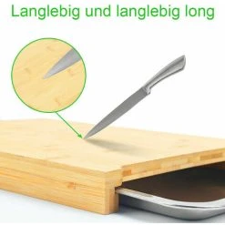 TUMALAGIA Cutting Board, Solid Bamboo Cutting Board With Drip Trays 41 X 30 X 5 Cm, Ideal Kitchen Helper Gadget Set For The Kitchen Bamboo Kitchen Board With 2 Stainless Steel Bamboo Bowls -Vonshef shop 95583649 3