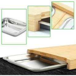 TUMALAGIA Cutting Board, Solid Bamboo Cutting Board With Drip Trays 41 X 30 X 5 Cm, Ideal Kitchen Helper Gadget Set For The Kitchen Bamboo Kitchen Board With 2 Stainless Steel Bamboo Bowls -Vonshef shop 95583649 4