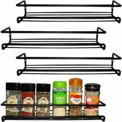 Soleil Black Wall Mounted Spice Rack (Set Of 4) - Spice And Herb Holders For Kitchen Walls And Single Tier Cabinets - Wall Mounted Kitchen Spice Rack