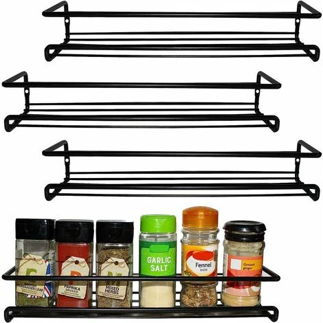 Soleil Black Wall Mounted Spice Rack (Set Of 4) - Spice And Herb Holders For Kitchen Walls And Single Tier Cabinets - Wall Mounted Kitchen Spice Rack 1 Soleil Black Wall Mounted Spice Rack (Set Of 4) - Spice And Herb Holders For Kitchen Walls And Single Tier Cabinets - Wall Mounted Kitchen Spice Rack
