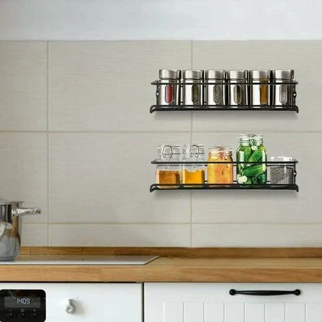 Soleil Wall Mounted Kitchen Spice Rack, 2PCS 2 Tier Stainless Steel Spice Storage Rack Kitchen Wall Shelf With Adhesive And Screws, Perfect For Kitchen 2 Soleil Wall Mounted Kitchen Spice Rack, 2PCS 2 Tier Stainless Steel Spice Storage Rack Kitchen Wall Shelf With Adhesive And Screws, Perfect For Kitchen - Image 2
