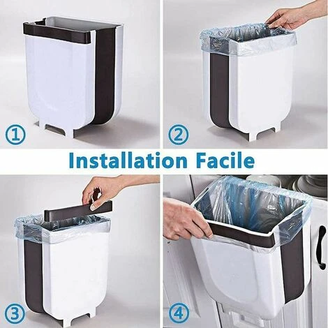 HEGUYEY Folding Trash Can, Kitchen Cabinet Door, Wall-mounted Trash Can, Hanging Trash Can (large White) 3 HEGUYEY Folding Trash Can, Kitchen Cabinet Door, Wall-mounted Trash Can, Hanging Trash Can (large White) - Image 3