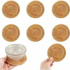 Soleil Pieces Rattan Coasters Hand-woven Rattan Coasters Non-Slip Heat Insulation Mat Rattan Coasters For Home, Restaurant, Bar, Cafe, Drink, Tea, Water