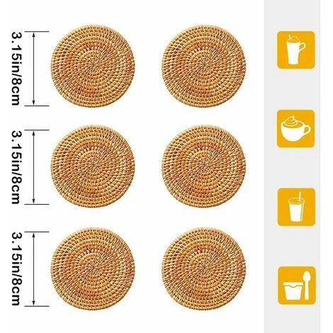 Soleil Pieces Rattan Coasters Hand-woven Rattan Coasters Non-Slip Heat Insulation Mat Rattan Coasters For Home, Restaurant, Bar, Cafe, Drink, Tea, Water 2 Soleil Pieces Rattan Coasters Hand-woven Rattan Coasters Non-Slip Heat Insulation Mat Rattan Coasters For Home, Restaurant, Bar, Cafe, Drink, Tea, Water - Image 2