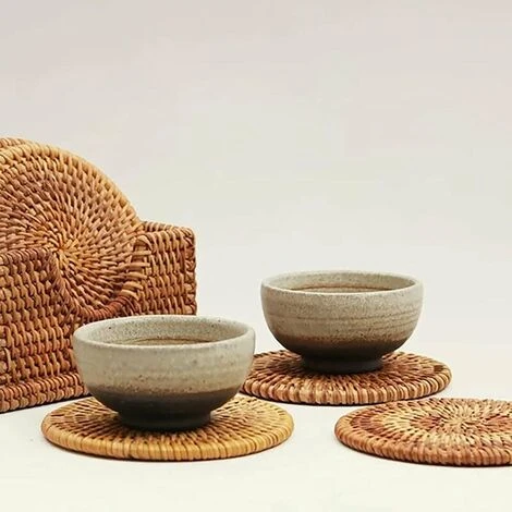 Soleil Pieces Rattan Coasters Hand-woven Rattan Coasters Non-Slip Heat Insulation Mat Rattan Coasters For Home, Restaurant, Bar, Cafe, Drink, Tea, Water 5 Soleil Pieces Rattan Coasters Hand-woven Rattan Coasters Non-Slip Heat Insulation Mat Rattan Coasters For Home, Restaurant, Bar, Cafe, Drink, Tea, Water - Image 5