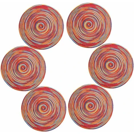 LITZEE Trivet Set Of 2 Washable Round Table Heat Resistant Non-Slip 38x38cm(Round,colorful-Red) 2 LITZEE Trivet Set Of 2 Washable Round Table Heat Resistant Non-Slip 38x38cm(Round,colorful-Red) - Image 2