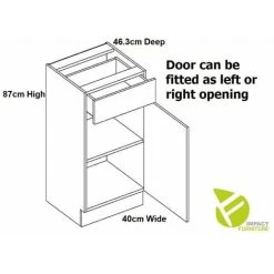 Alternative view of IMPACT FURNITURE 400 Kitchen Drawer Base Unit Navy Dark Blue Cabinet 40cm Door Copper Handle Nora