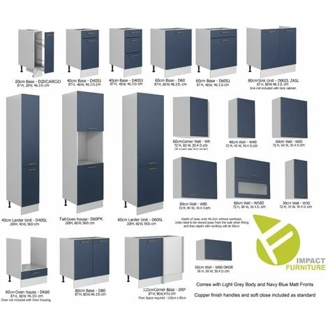 IMPACT FURNITURE 600 Kitchen Oven Housing Unit Cabinet 60cm Cupboard Grey / Navy Blue Copper Nora 5 IMPACT FURNITURE 600 Kitchen Oven Housing Unit Cabinet 60cm Cupboard Grey / Navy Blue Copper Nora - Image 5