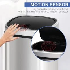 HOMCOM Sensor Dustbin Touchless Trash Can Automatic Garbage Bin Stainless Steel 48L -Vonshef shop 9673221 5