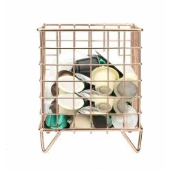Soleil Coffee Pod Cage Holder Compatible With Nespresso And Tassimo Wire Basket Capsule Storage Geometric Decor (Rose Gold)