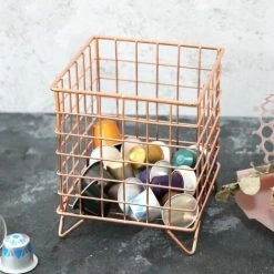 Soleil Coffee Pod Cage Holder Compatible With Nespresso And Tassimo Wire Basket Capsule Storage Geometric Decor (Rose Gold) -Vonshef shop 97101068 4