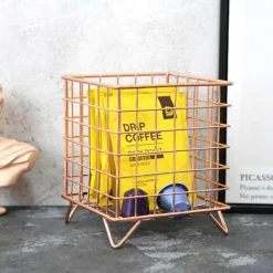 Soleil Coffee Pod Cage Holder Compatible With Nespresso And Tassimo Wire Basket Capsule Storage Geometric Decor (Rose Gold) -Vonshef shop 97101068 5