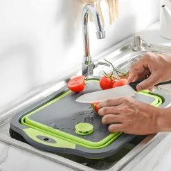 Soleil Upgraded Green Foldable Chopping Board With Colander, Multi-Function Silicone Folding Chopping Board, Dish Bowl, Food Colander Storage Basket, Draining And -Vonshef shop 97103590 3