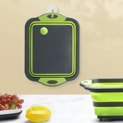 Soleil Upgraded Green Foldable Chopping Board With Colander, Multi-Function Silicone Folding Chopping Board, Dish Bowl, Food Colander Storage Basket, Draining And -Vonshef shop 97103590 5