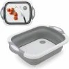 Soleil Cutting Board 3-in- Collapsible Sink Collapsible Bowl Storage Basket Portable Camping Basket Kitchen Board Drainer Bowl Multifunction Sink In RV Kitchen