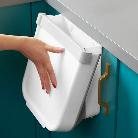 GTA Kitchen Collapsible Hanging Trash Bin, Punch-Free Wall Mounted, Household Cabinet Door Storage Bin (Small White) 1 GTA Kitchen Collapsible Hanging Trash Bin, Punch-Free Wall Mounted, Household Cabinet Door Storage Bin (Small White)