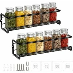 PENY Kitchen Spice Rack, Metal Spice Rack Without Drilling, Kitchen Wall Mounted Spice Rack, Spice Holder For Spice Jars Accessory Kitchen Pantry Cupboard, 29x6x6cm (Black, 2 Pieces)