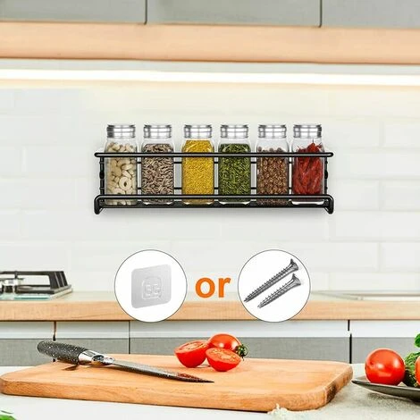 PENY Kitchen Spice Rack, Metal Spice Rack Without Drilling, Kitchen Wall Mounted Spice Rack, Spice Holder For Spice Jars Accessory Kitchen Pantry Cupboard, 29x6x6cm (Black, 2 Pieces) 2 PENY Kitchen Spice Rack, Metal Spice Rack Without Drilling, Kitchen Wall Mounted Spice Rack, Spice Holder For Spice Jars Accessory Kitchen Pantry Cupboard, 29x6x6cm (Black, 2 Pieces) - Image 2