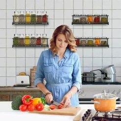 PENY Kitchen Spice Rack, Metal Spice Rack Without Drilling, Kitchen Wall Mounted Spice Rack, Spice Holder For Spice Jars Accessory Kitchen Pantry Cupboard, 29x6x6cm (Black, 2 Pieces) 7 PENY Kitchen Spice Rack, Metal Spice Rack Without Drilling, Kitchen Wall Mounted Spice Rack, Spice Holder For Spice Jars Accessory Kitchen Pantry Cupboard, 29x6x6cm (Black, 2 Pieces) -Vonshef shop 97813870 3