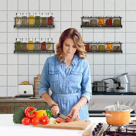 PENY Kitchen Spice Rack, Metal Spice Rack Without Drilling, Kitchen Wall Mounted Spice Rack, Spice Holder For Spice Jars Accessory Kitchen Pantry Cupboard, 29x6x6cm (Black, 2 Pieces) 3 PENY Kitchen Spice Rack, Metal Spice Rack Without Drilling, Kitchen Wall Mounted Spice Rack, Spice Holder For Spice Jars Accessory Kitchen Pantry Cupboard, 29x6x6cm (Black, 2 Pieces) - Image 3