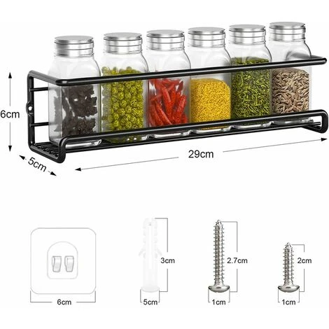 PENY Kitchen Spice Rack, Metal Spice Rack Without Drilling, Kitchen Wall Mounted Spice Rack, Spice Holder For Spice Jars Accessory Kitchen Pantry Cupboard, 29x6x6cm (Black, 2 Pieces) 4 PENY Kitchen Spice Rack, Metal Spice Rack Without Drilling, Kitchen Wall Mounted Spice Rack, Spice Holder For Spice Jars Accessory Kitchen Pantry Cupboard, 29x6x6cm (Black, 2 Pieces) - Image 4