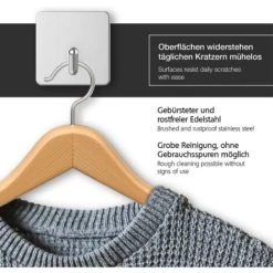 MIRLEY-UK Set Of 4 Self-adhesive Wall Hooks Without Drilling - Water Resistant Hooks - Up To 8 Kg - Towel Hooks - Stainless Steel Wall Hooks - Clothes Hooks -Vonshef shop 97905069 4