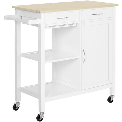 HOMCOM Kitchen Storage Trolley Cart Cupboard Rolling Wheels Shelves 2 Drawers 1 HOMCOM Kitchen Storage Trolley Cart Cupboard Rolling Wheels Shelves 2 Drawers