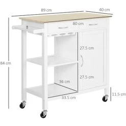 Alternative view of HOMCOM Kitchen Storage Trolley Cart Cupboard Rolling Wheels Shelves 2 Drawers
