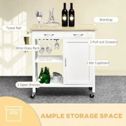 HOMCOM Kitchen Storage Trolley Cart Cupboard Rolling Wheels Shelves 2 Drawers 8 HOMCOM Kitchen Storage Trolley Cart Cupboard Rolling Wheels Shelves 2 Drawers -Vonshef shop 9792700 4