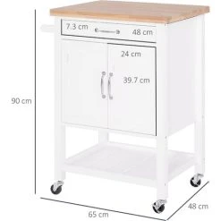 Alternative view of HOMCOM Kitchen Storage Trolley Cart Rolling Wheels Shelves Cupboard W/ Drawer
